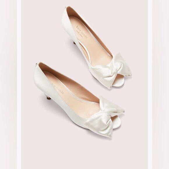 KATE SPADE NEW YORK Crawford Peep Toe Pump White Ivory Satin Evening Shoes 6.5 - Picture 2 of 11